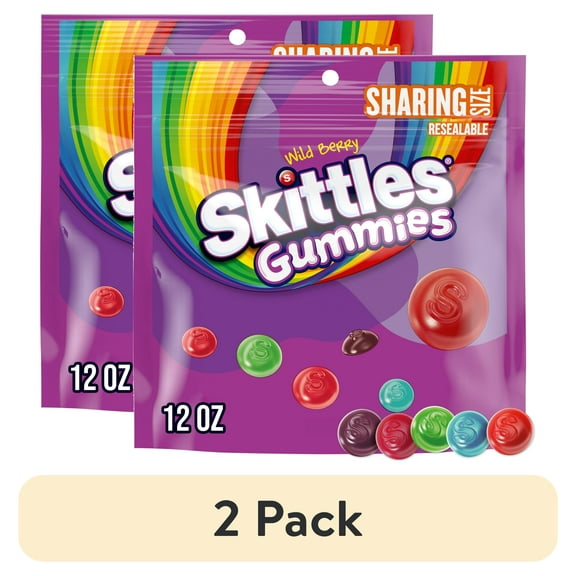 (2 pack) Skittles Gummies Wild Berry Gummy Candy, Sharing Size - 12 oz Resealable Bag