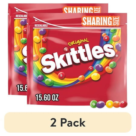 (2 pack) Skittles Original Chewy Candy Sharing Size, 15.6 oz Bag