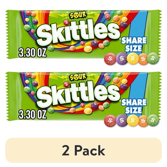 (2 pack) Skittles Sour Candy, Fruit Candies Share Size - 3.3 oz Bag