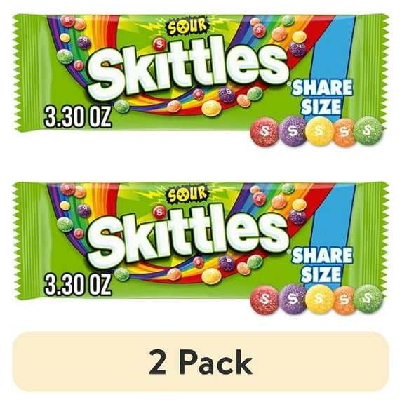 (2 pack) Skittles Sour Candy, Fruit Candies Share Size - 3.3 oz Bag