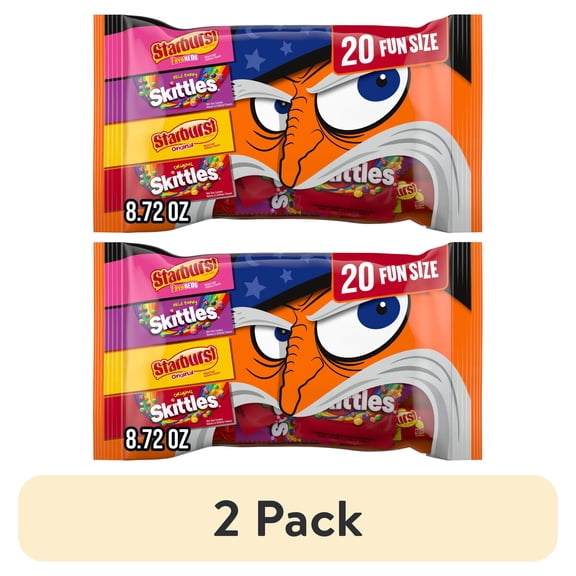 (2 pack) Skittles & Starburst Fun Size Chewy Halloween Candy Variety Pack, 20 Ct Bulk Bag