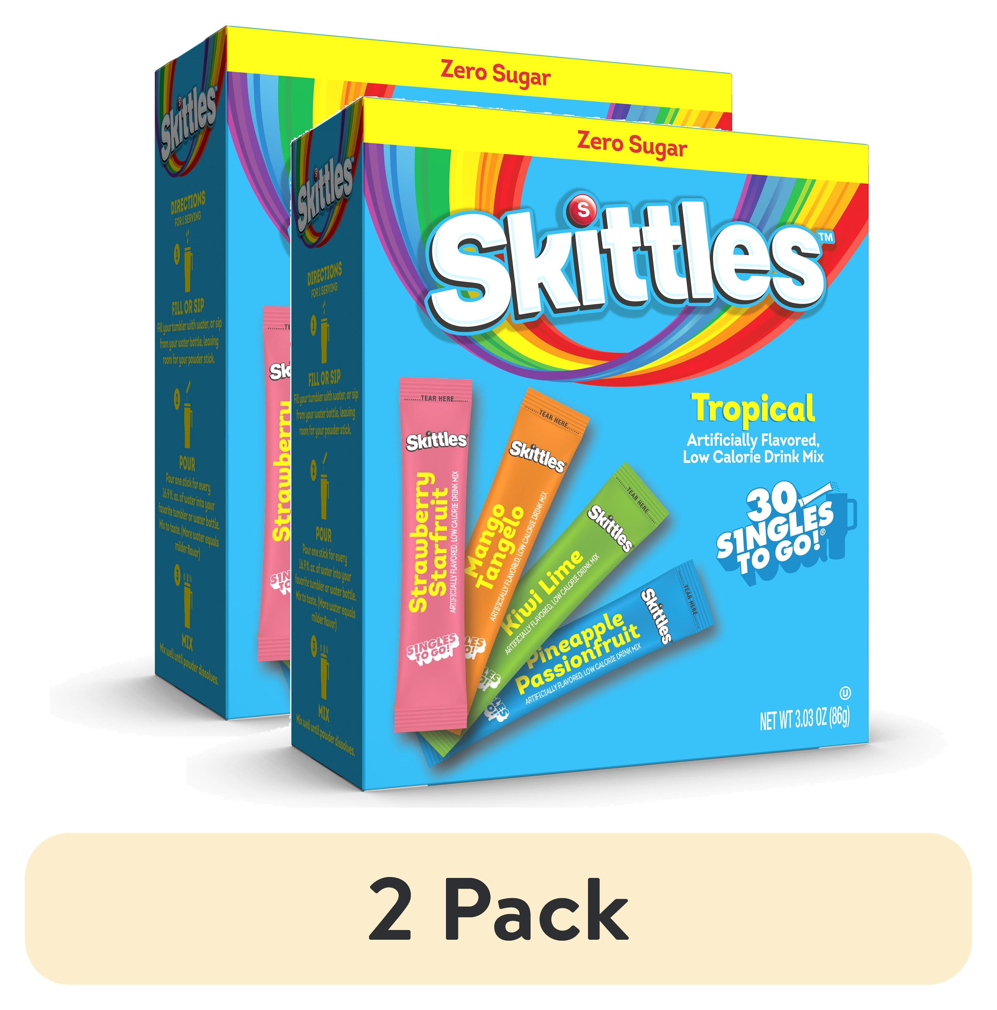 (2 pack) Skittles Zero Sugar Variety Pack Singles-to-Go Powdered Drink Mix, Tropical, 30 Count Packets