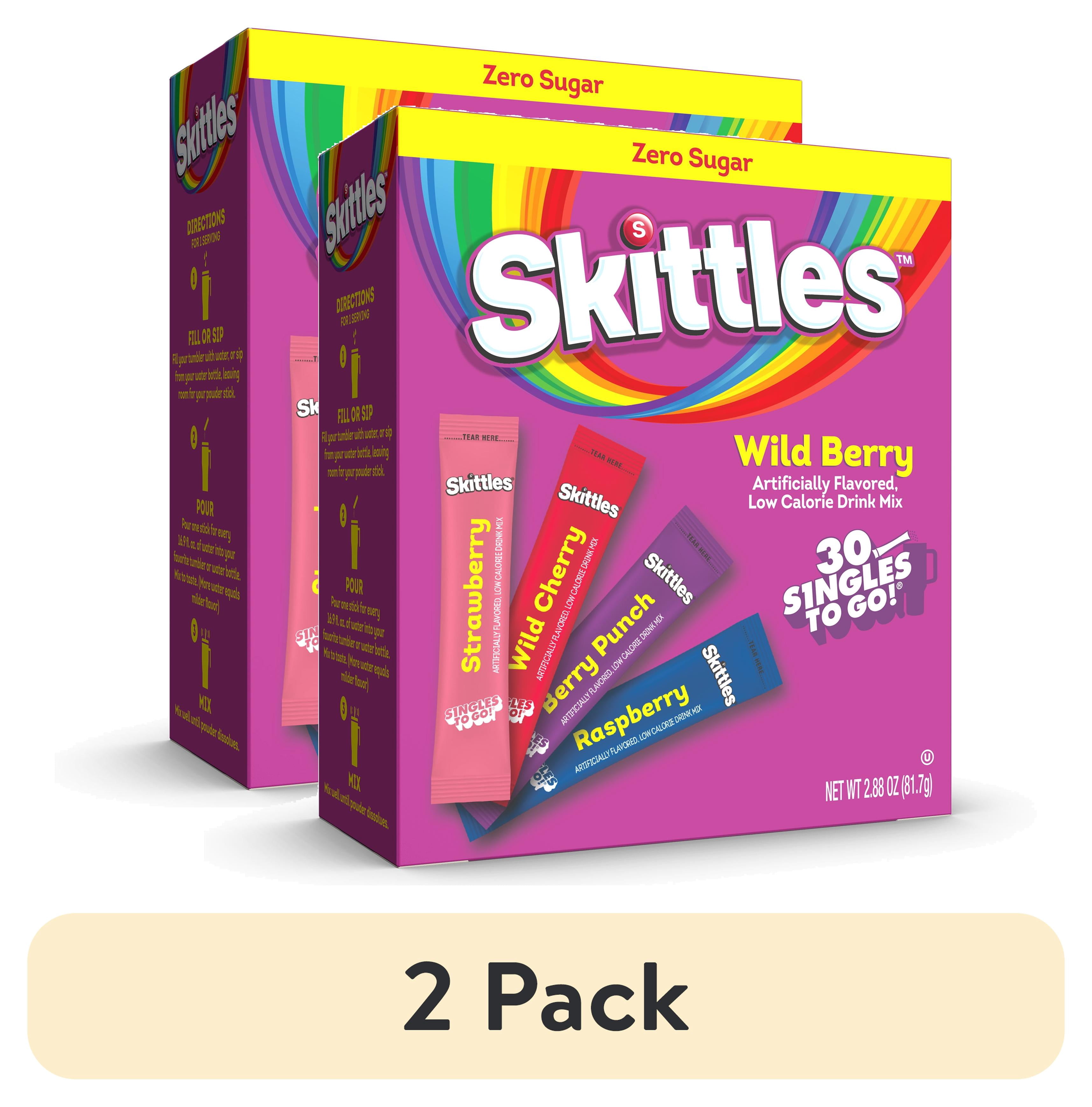 (2 pack) Skittles Zero Sugar Wild Berry Singles-to-Go Packs, Powdered Drink Mix, 2.88 oz, 30 Count Packets