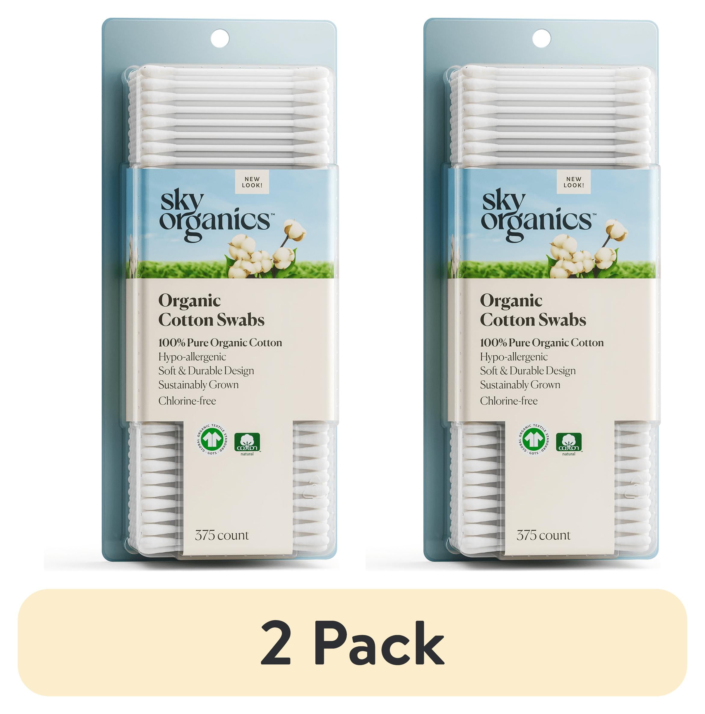 (2 pack) Sky Organics Pure and Organic Cotton Swabs for Sensitive Skin, 375 Count