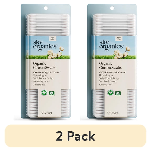 (2 pack) Sky Organics 100% Organic Cotton Swabs, 375 Count