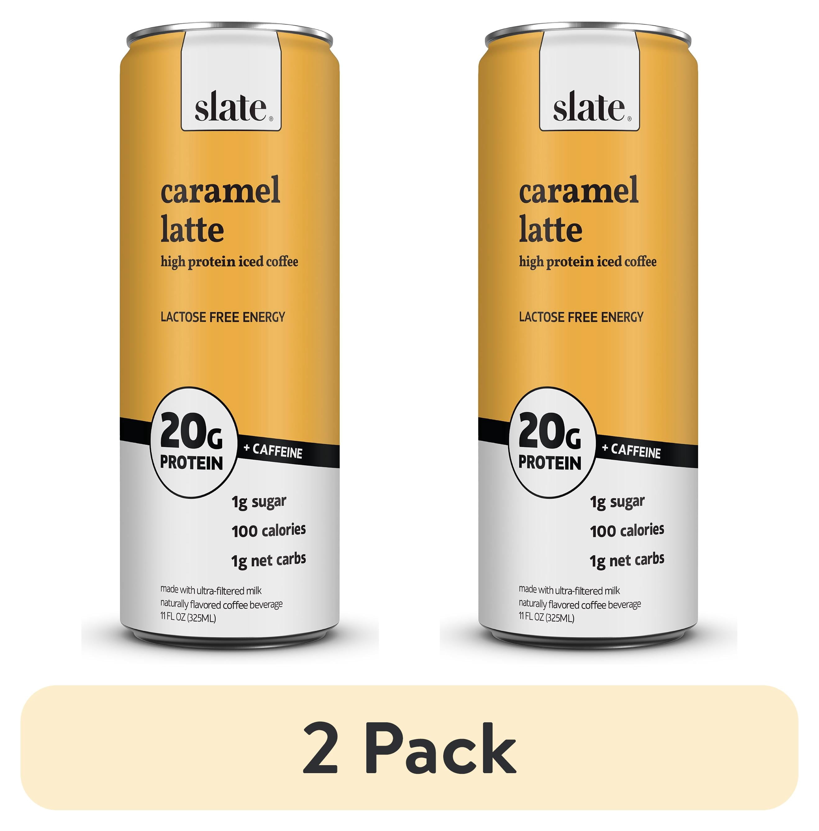 (2 pack) Slate Milk Caramel Latte, High Protein Iced Coffee, 20g Protein, 11 fl oz Can, Ready to Drink
