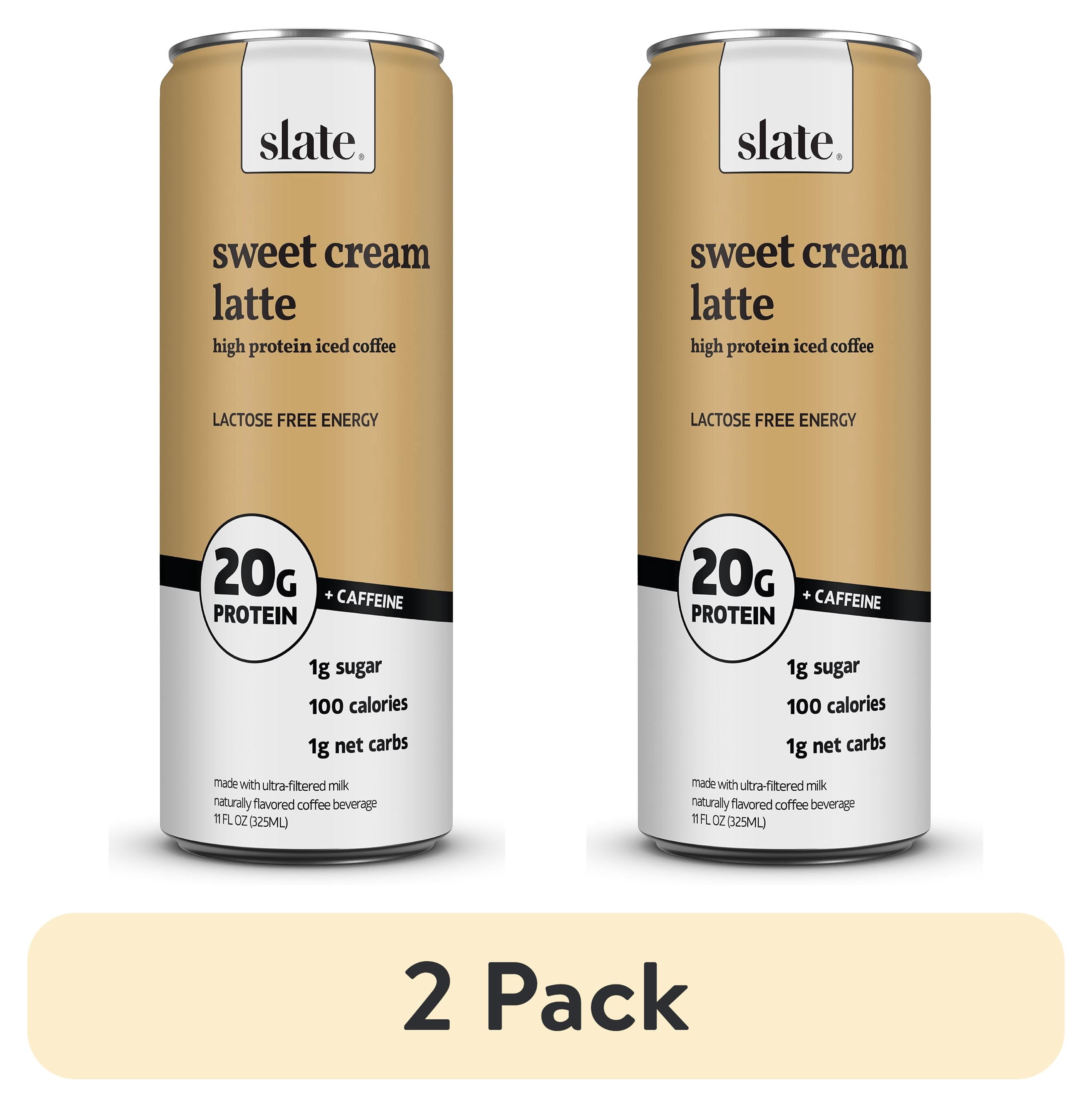 (2 pack) Slate Milk Sweet Cream Latte, High Protein Iced Coffee, 20g Protein, 11 fl oz Can, Ready to Drink
