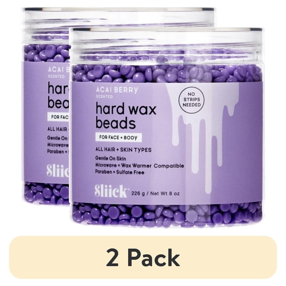 (2 pack) Sliick Acai Berry Hard Wax Beads Kit For At Home Face and Body Hair Removal, 8 oz
