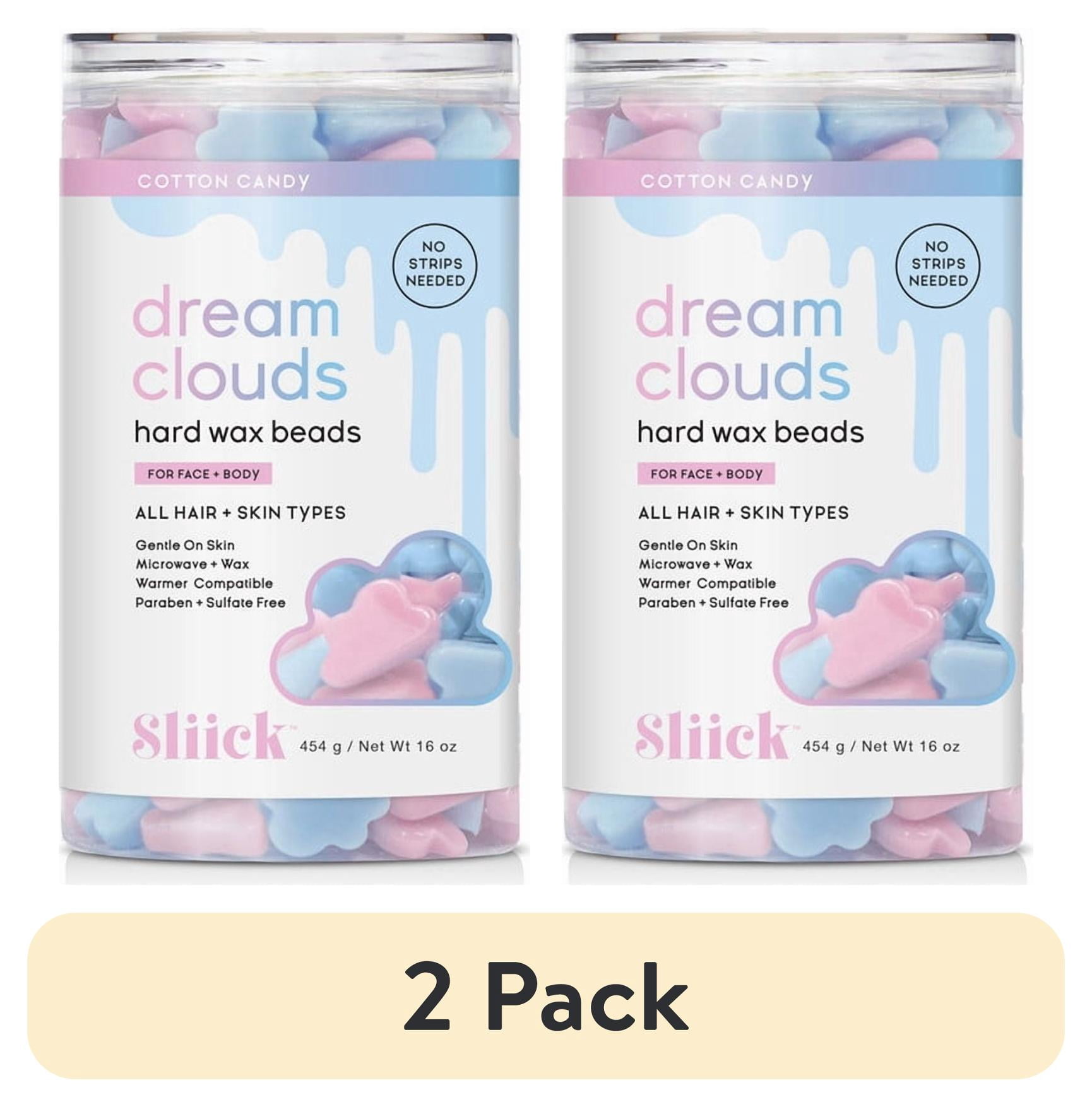 (2 pack) Sliick Dream Clouds Hard Hair Removal Wax Beads Kit for At Home Face and Body Hair Removal, 16 oz