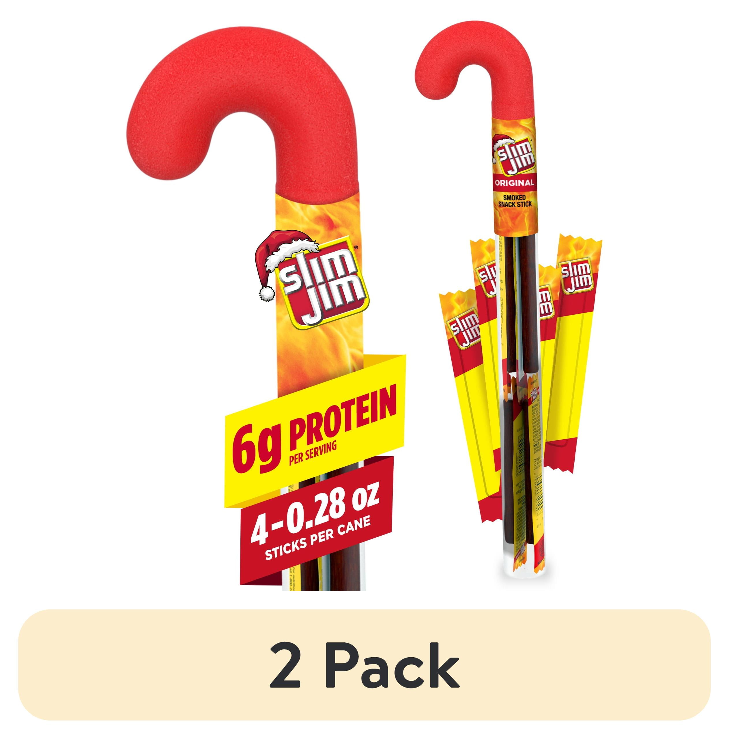 (2 pack) Slim Jim Smoked Meat Sticks, Original, Holiday Cane Pack, 6g Protein Per Serving, Stocking Stuffer, .18oz. (4-ct)