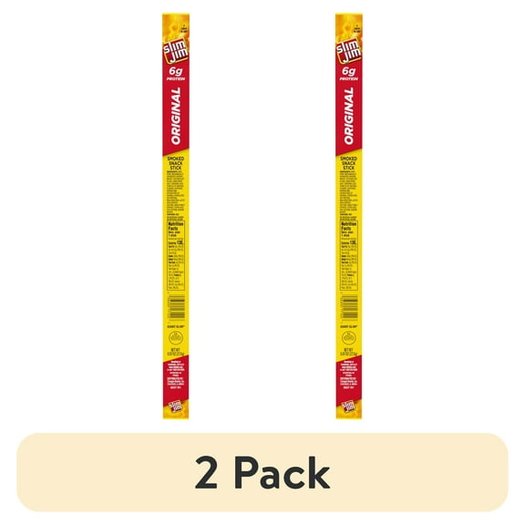 (2 pack) Slim Jim Original Meat Stick, 6g Protein Per Serving, 0.97 oz. Meat Snacks