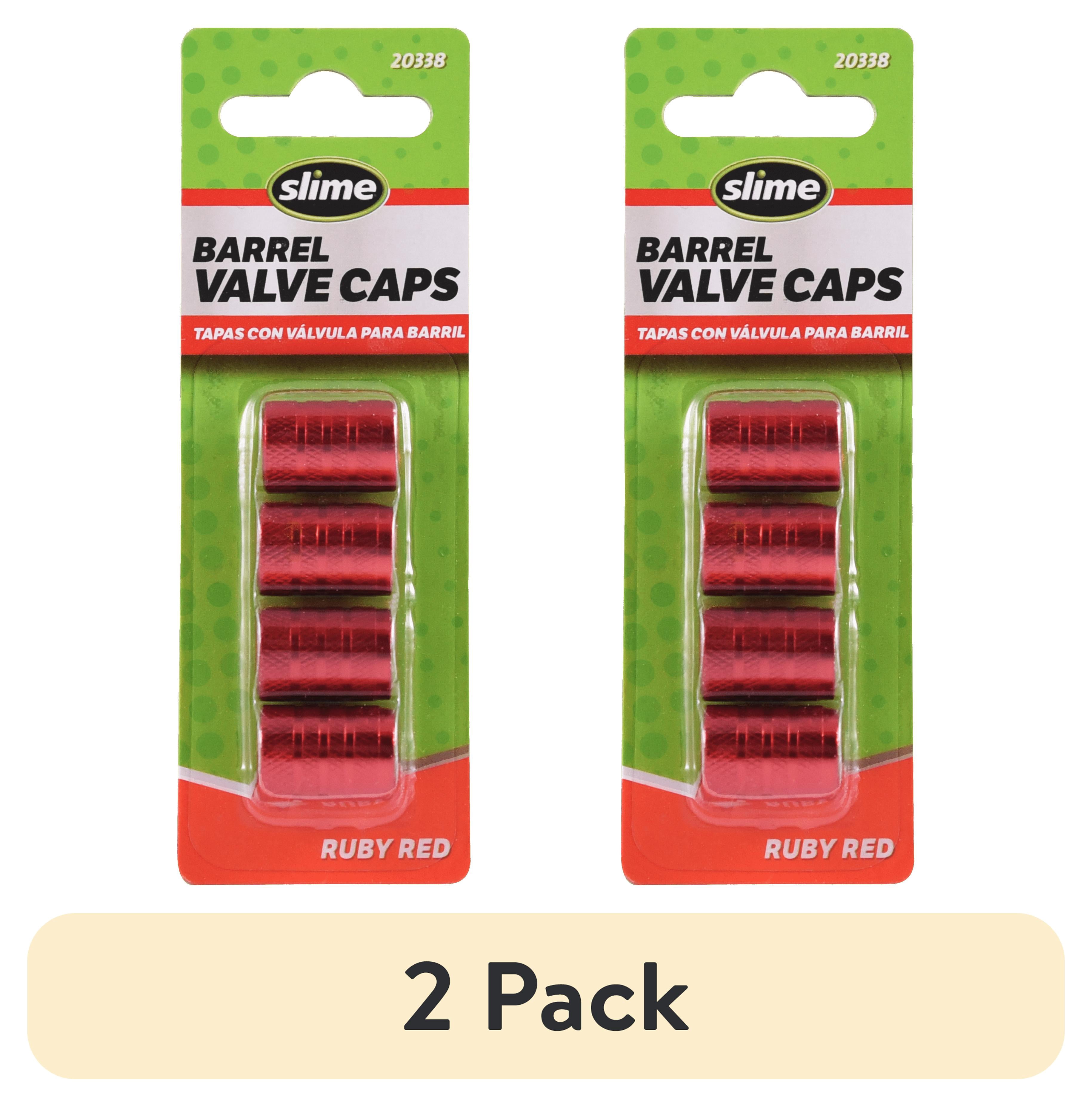 (2 pack) Slime Barrel Tire Valve Caps Ruby Red, Anodized Aluminum - 20338w