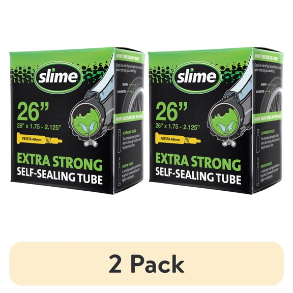 (2 pack) Slime Extra Strong Self-Sealing Bicycle Tube Presta 26" x 1.75-2.125" Bike Inner Tube - 30084