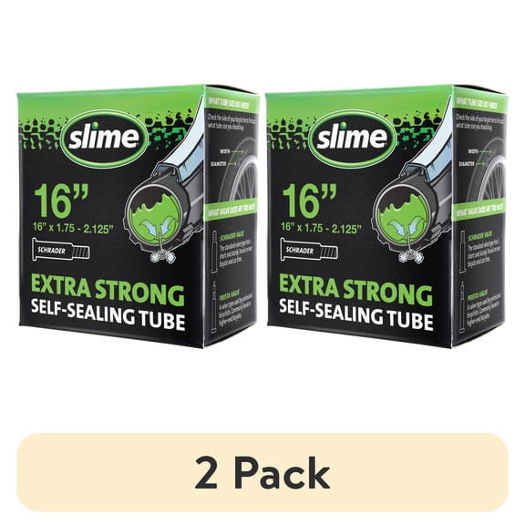 (2 pack) Slime Extra Strong Self-Sealing Bicycle Tube Schrader Valve 16" x 1.75-2.125"