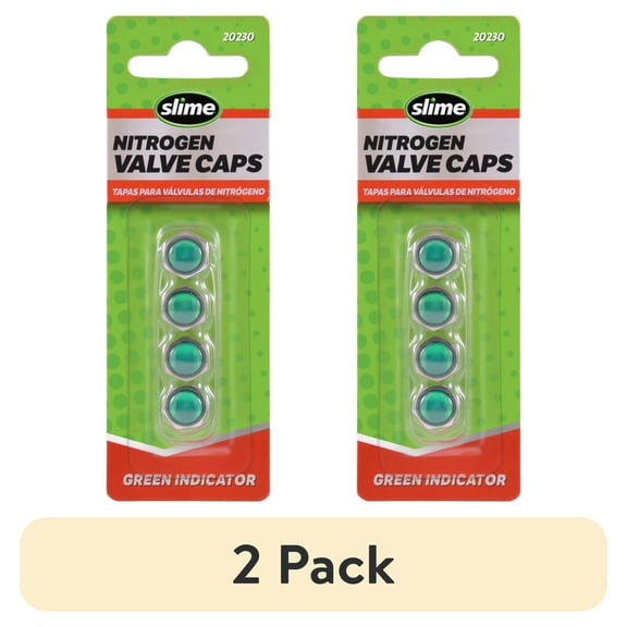 (2 pack) Slime Nitrogen Replacement Metal Valve Caps Green - 20230