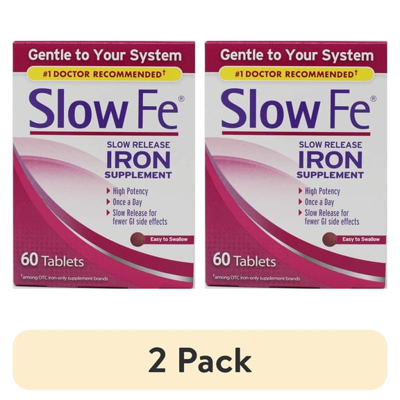 (2 pack) Slow Fe, High Potency Iron 45 mg, Slow Release - 60 Tablets
