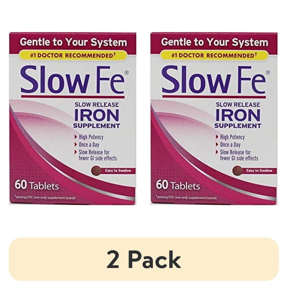 (2 pack) Slow Fe Iron Supplement for Iron Deficiency & High Potency, 45mg - 60 Tablets