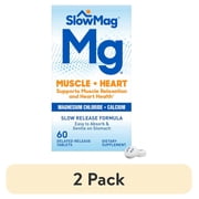 2 pack SlowMag Muscle + Heart Magnesium Chloride with Calcium Supplement to Support Muscle Relaxation, Occasional Muscle Cramping & Heart Health, High Absorption, 60 Count