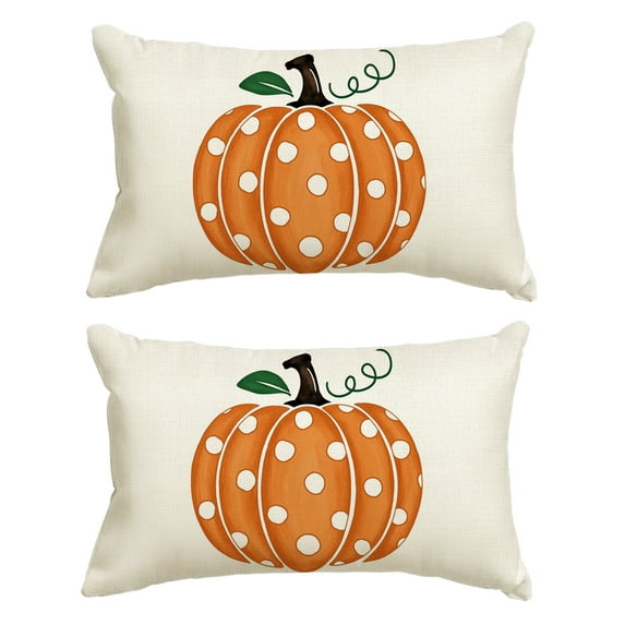 (2 pack) Sm:)e 12 x 20 Fall Pillow Cover Polka Dots Pumpkin Decorative Outdoor Cushion Cover
