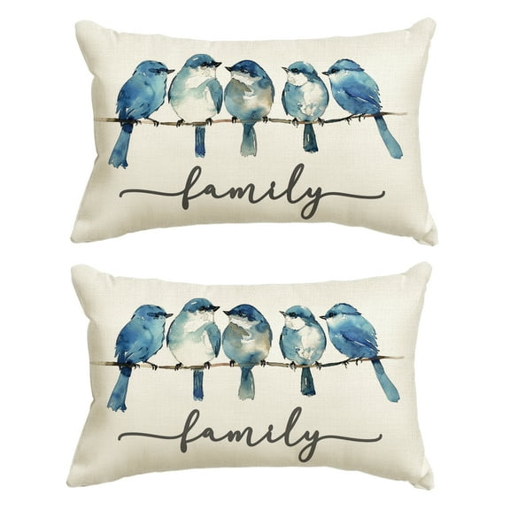 (2 pack) Sm:)e Home Sweet Home Bluebird Family Watercolor Throw Pillow Cover, 12 x 20 Inch Blue Cushion Case Decoration for Sofa Couch