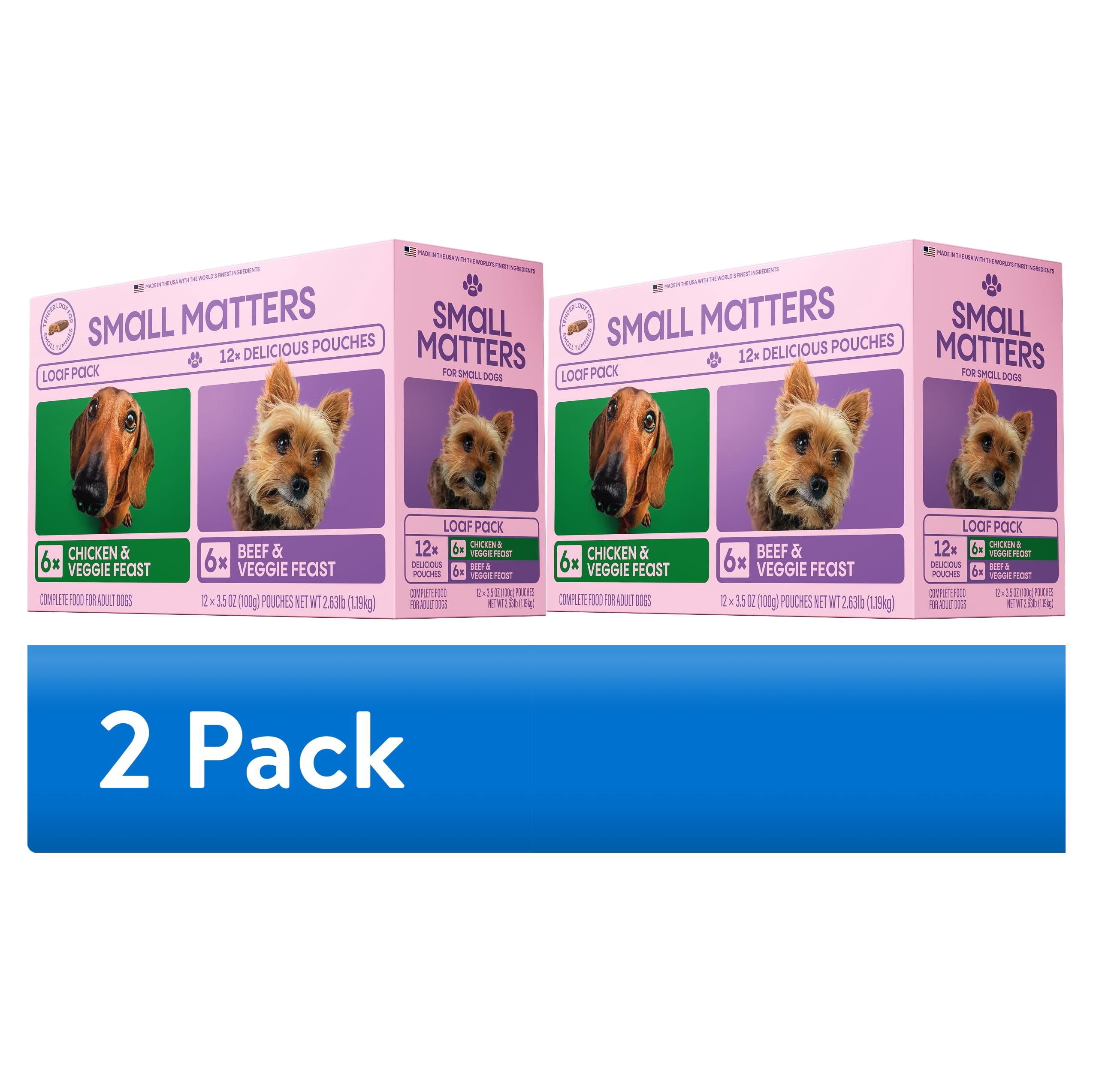 (2 pack) Small Matters Adult Dog Food for Small Dogs, Beef & Chicken Veggie Feast Variety Pack, 3.5oz x 12 Packs