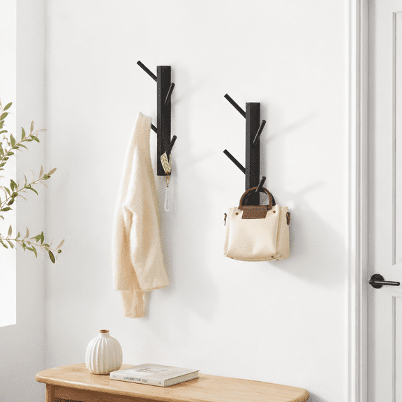2-pack Small Vertical Wall Mount Coat Rack For Clothes Hats Black