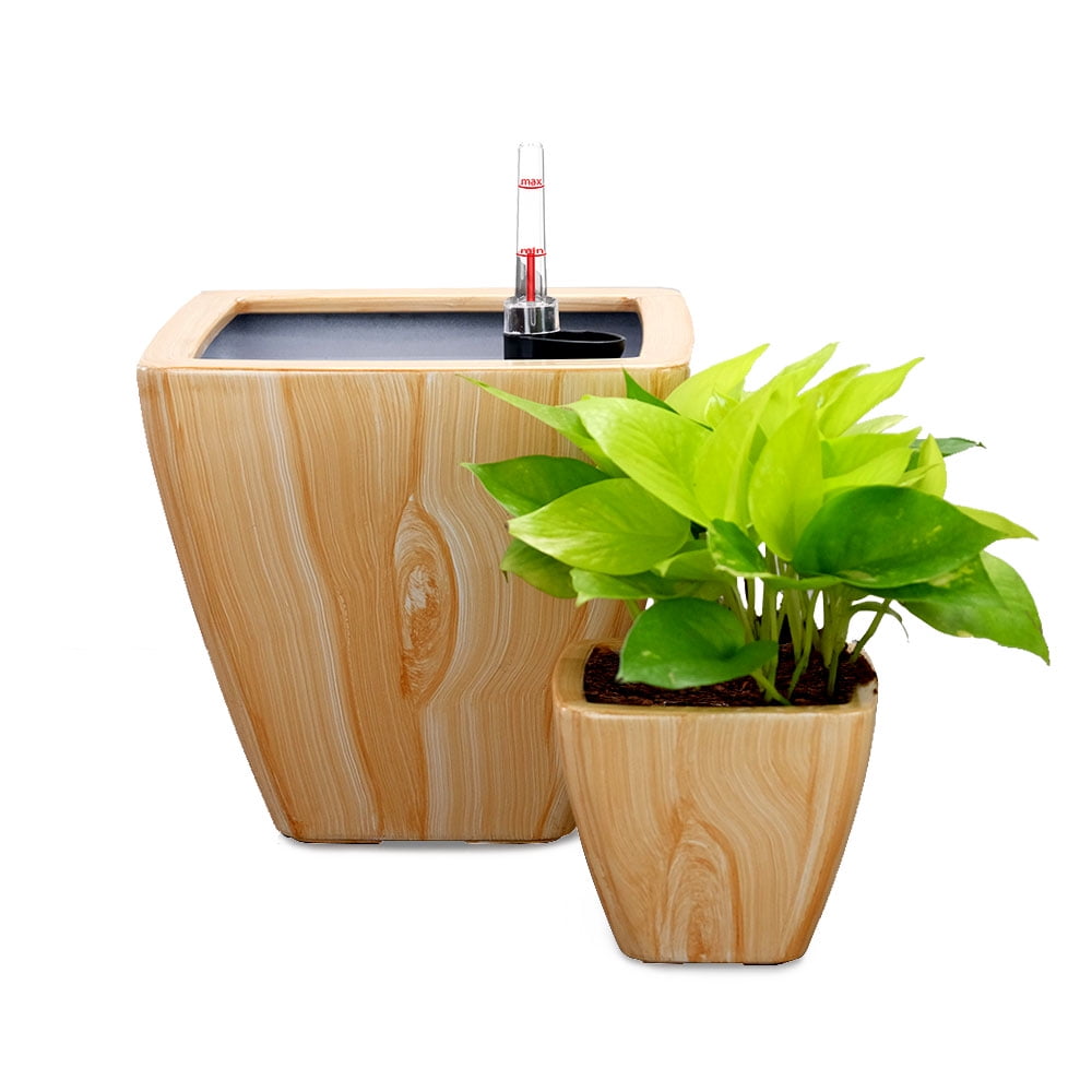 2 pack Smart Self-watering Planter Pot for Indoor and Outdoor, Light Wood