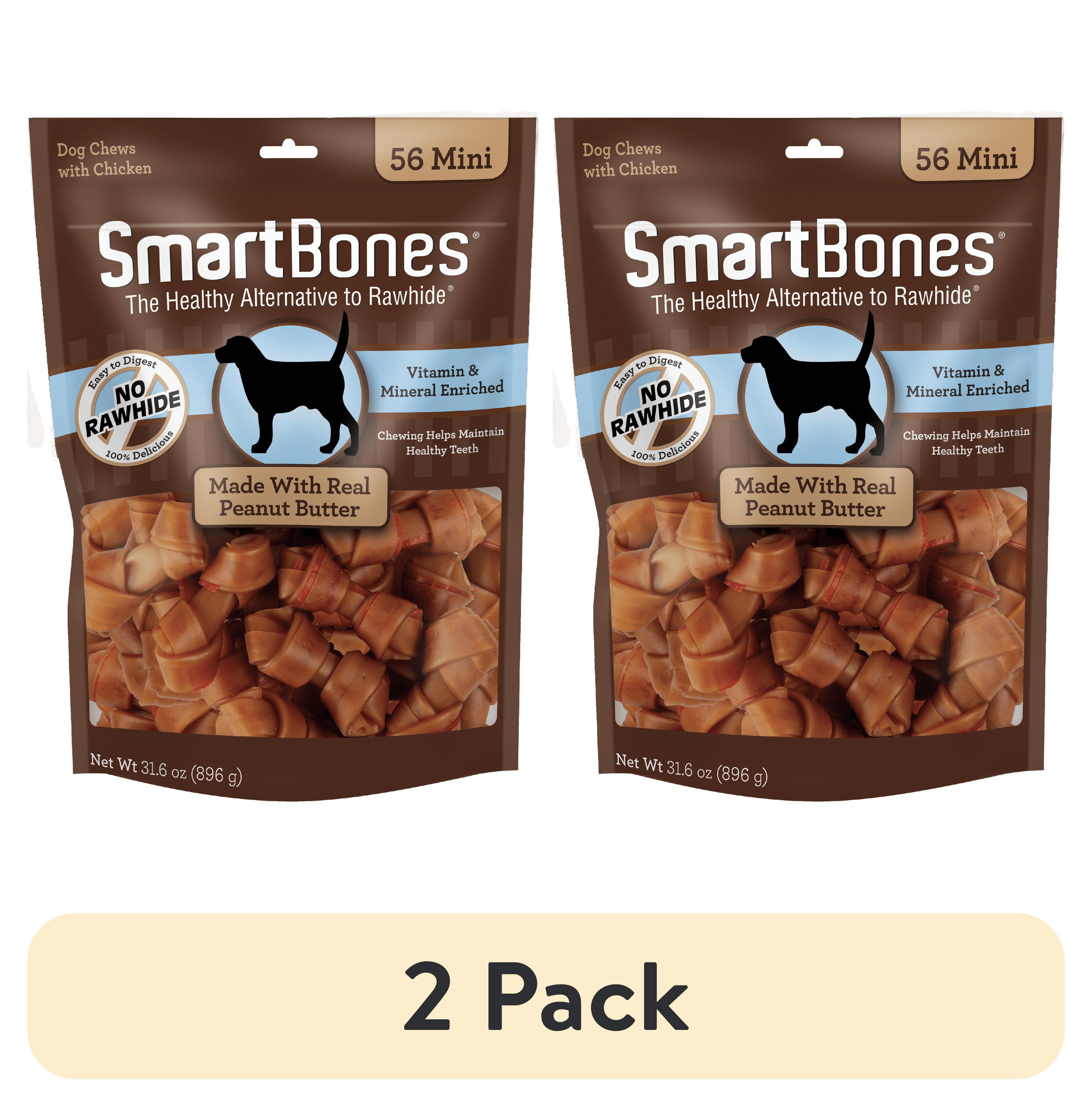 (2 pack) SmartBones Mini Bones with Real Peanut Butter 56 Count, Rawhide-Free Chews for Dogs