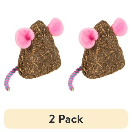 (2 pack) SmartyKat Mousy Mayhem 2-Piece Compressed Catnip Mice Cat Toys, Pink & Orange