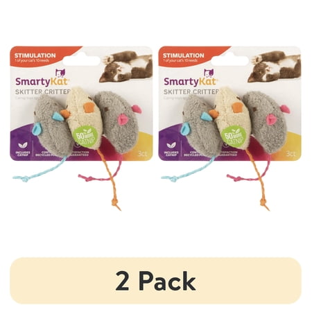 (2 pack) SmartyKat Skitter Critters Mice Catnip Cat Toys, 3 Count