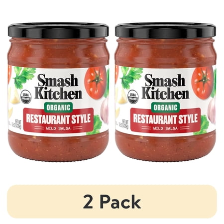 (2 pack) Smash Kitchen Organic Mild Restaurant Style Salsa Dip, 15.5 oz