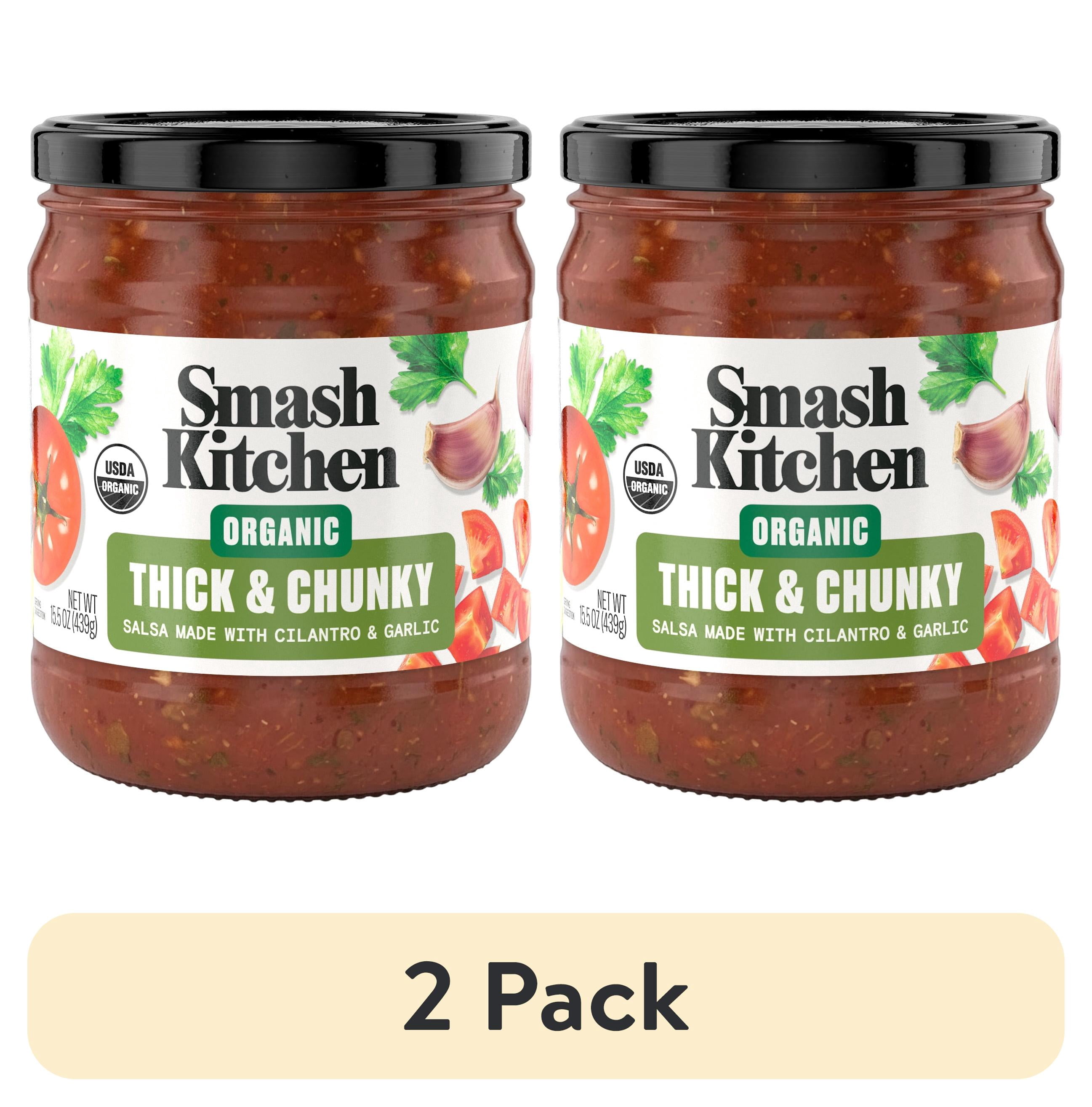 (2 pack) Smash Kitchen Organic Thick and Chunky Mild Cilantro Garlic Salsa Dip, 15.5oz