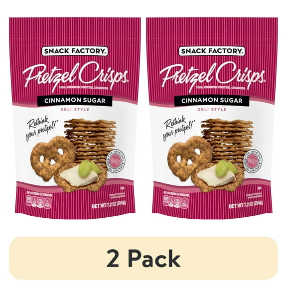 (2 pack) Snack Factory Pretzel Crisps, Cinnamon Sugar, 7.2 Ounce (Pack of 12)