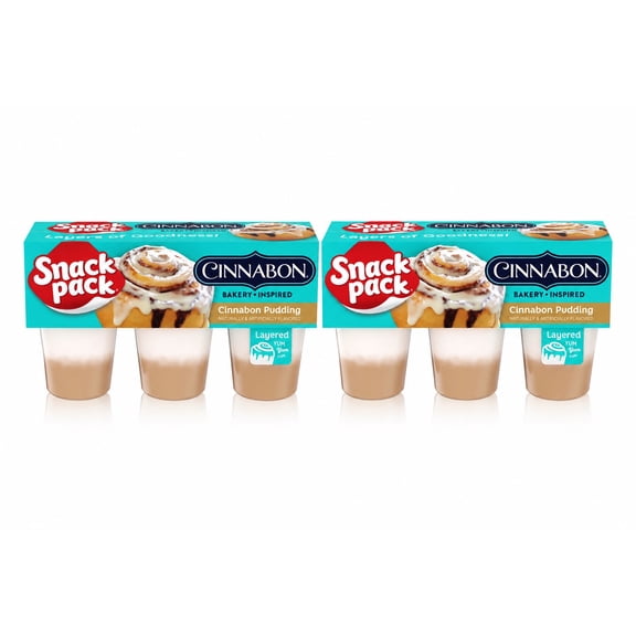 (2 pack) Snack Pack Cinnabon Bakery Inspired Flavored Pudding Cups 3.25 oz, (2 Pack - 12 Cups )