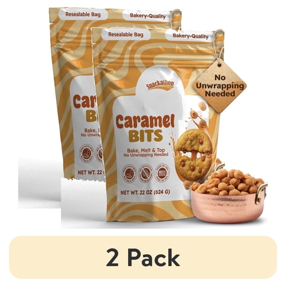 (2 pack) Snackathon Caramel Bits, 22 OZ Resealable Bulk Bag, Unwrapped Classic Sweet & Buttery Caramel Chips for Baking, Melting & Candy Making, Made in USA