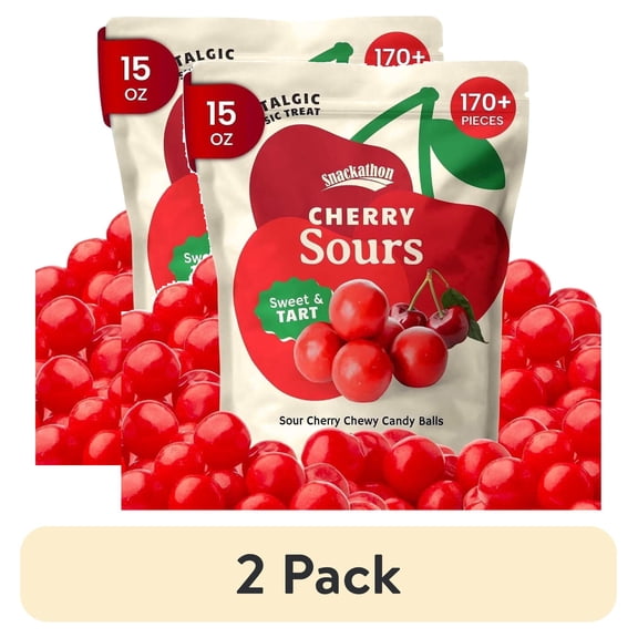 (2 pack) Snackathon Cherry Sours Candy, 15 oz, Old Fashioned Chewy Sour Cherry Balls