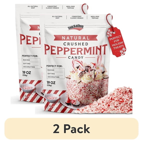 (2 pack) Snackathon Crushed Peppermint Candy Pieces, Natural Red White Mint Bits, 19 OZ
