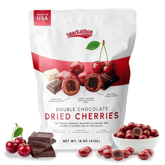 (2 pack) Snackathon Double Chocolate Covered Cherries, 18 OZ Resealable Bulk Bag