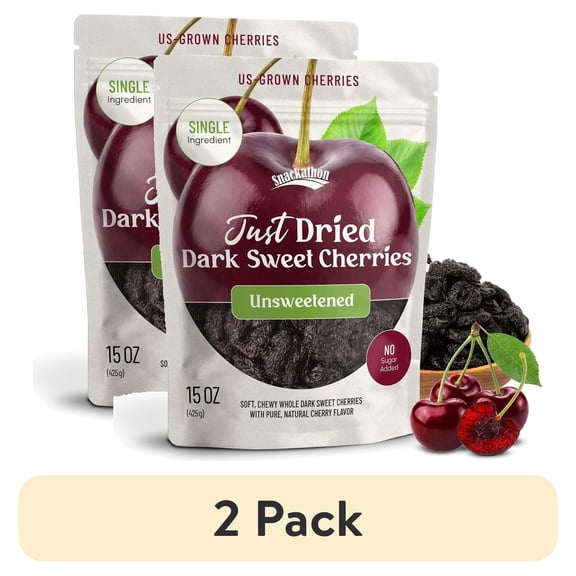 (2 pack) Snackathon Unsweetened Dried Dark Sweet Cherries, 15 oz, No Sugar Added