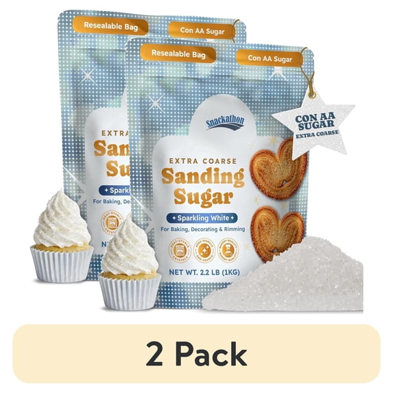 (2 pack) Snackathon Sanding Sugar, Extra Coarse White Sparkling Sugar Crystals, 2.2 LB Resealable Bulk Bag