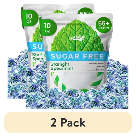 (2 pack) Snackathon Sugar Free Spearmint Starlight Mints Hard Candy, 10 oz