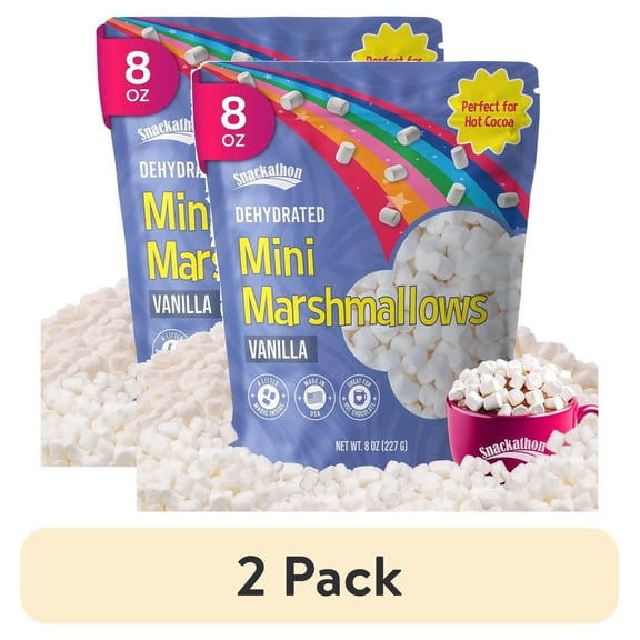 (2 pack) Snackathon Mini Dehydrated Marshmallows, Vanilla Crunchy White Mini Bits, Resealable Bulk Bag, 1 Pack, 8 Ounce