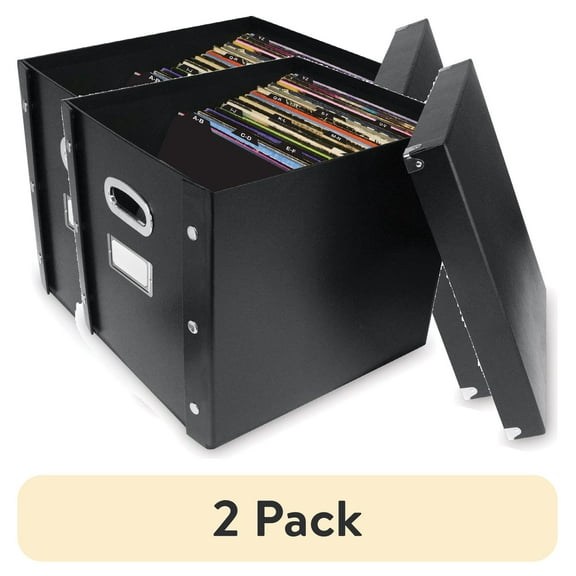 (2 pack) Snap-N-Store Vinyl Records Storage Box, Black, 13 Count Record Guides, Gift Idea for Adults