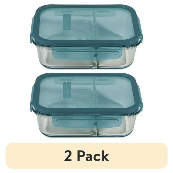 (2 pack) Snapware Meal Box 4-Cup Divided Glass Storage Container with Lid, Designed to Help with Pantry Storage and Everyday Organization