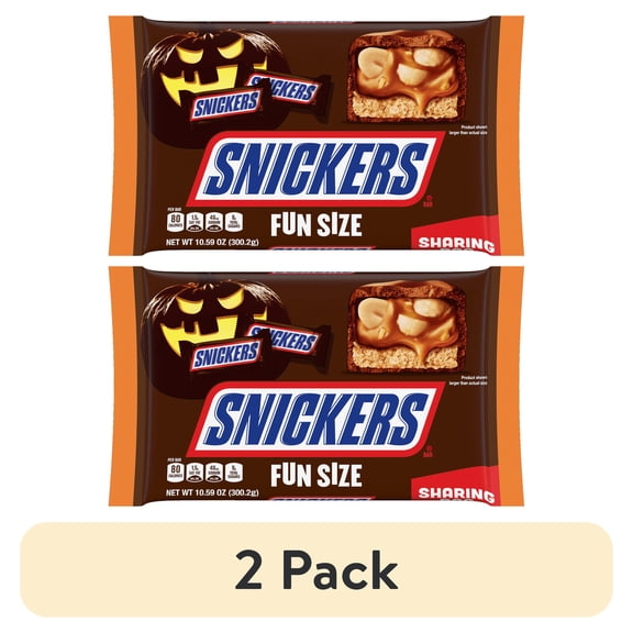 (2 pack) Snickers Fun Size Halloween Chocolate Candy Bars, 10.59 oz Bag