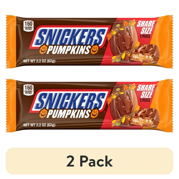 (2 pack) Snickers Pumpkins Chocolate Halloween Candy Bars, Share Size - 2.2 oz pack