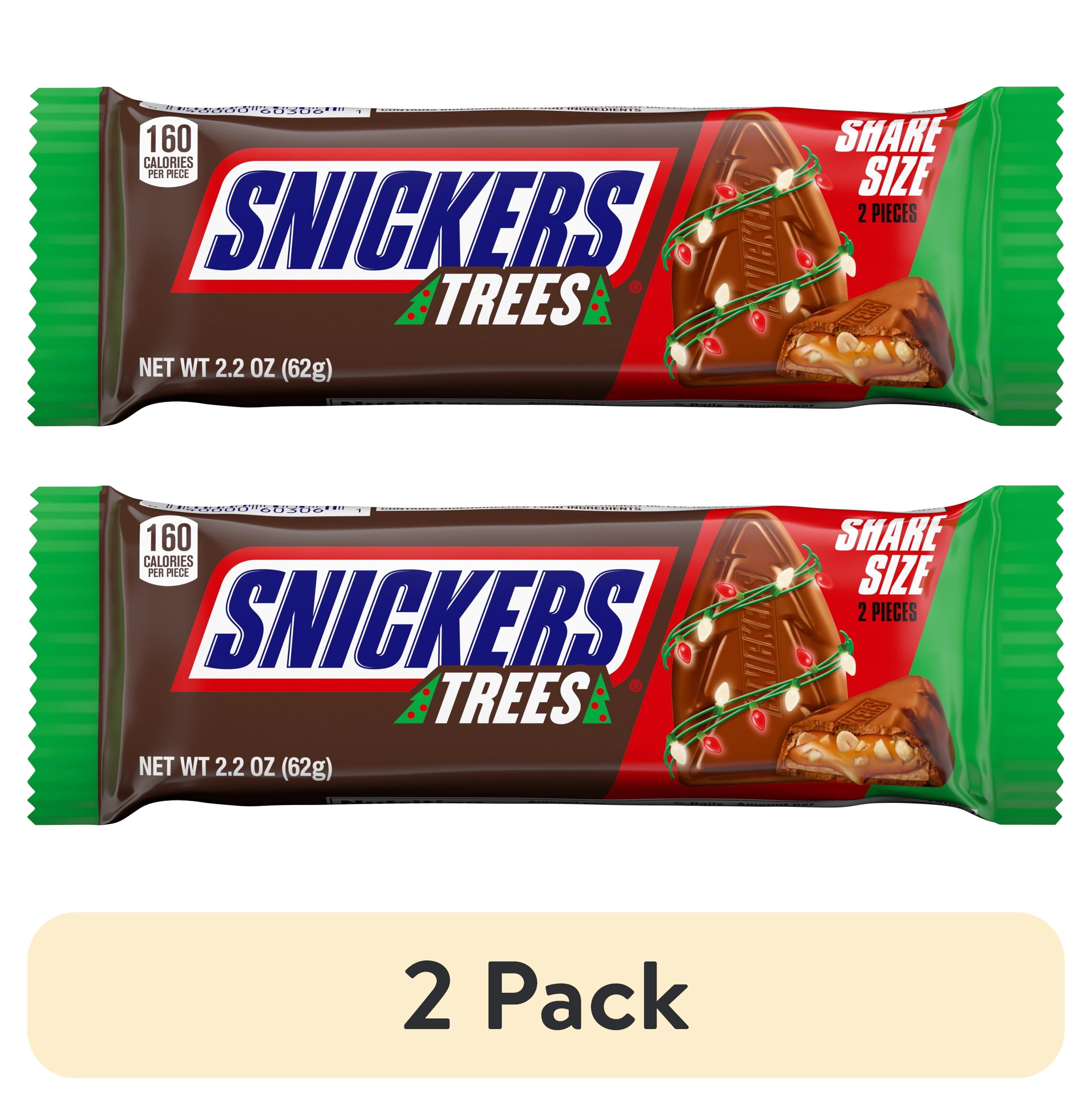 (2 pack) Snickers Trees Christmas Candy Chocolate Bars, Share Size - 2.2 oz pack
