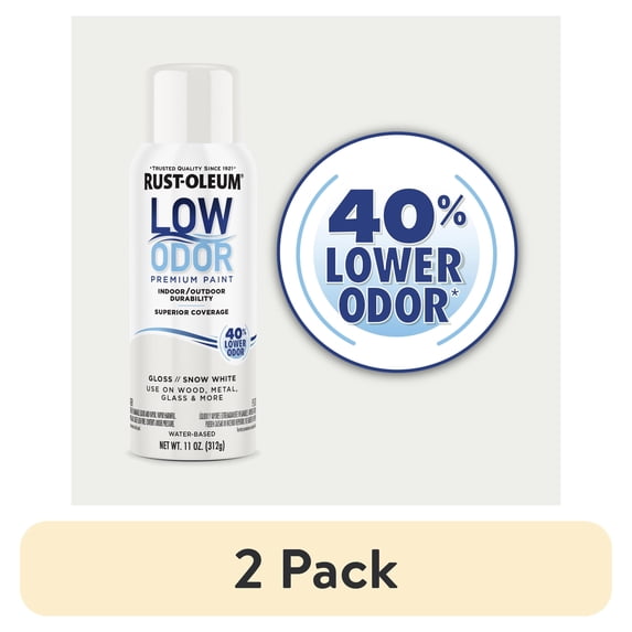 (2 pack) Snow White, Rust-Oleum Low Odor Premium Gloss Spray Paint-388274, 11 oz