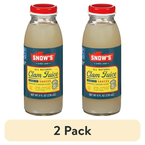 (2 pack) Snow's All Natural Clam Juice, Gluten Free, Shelf Stable Glass Bottle, 8 Fluid oz