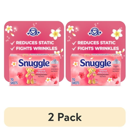 (2 pack) Snuggle Fabric Softener Dryer Sheets, Island Hibiscus & Rainflower, 70 Count